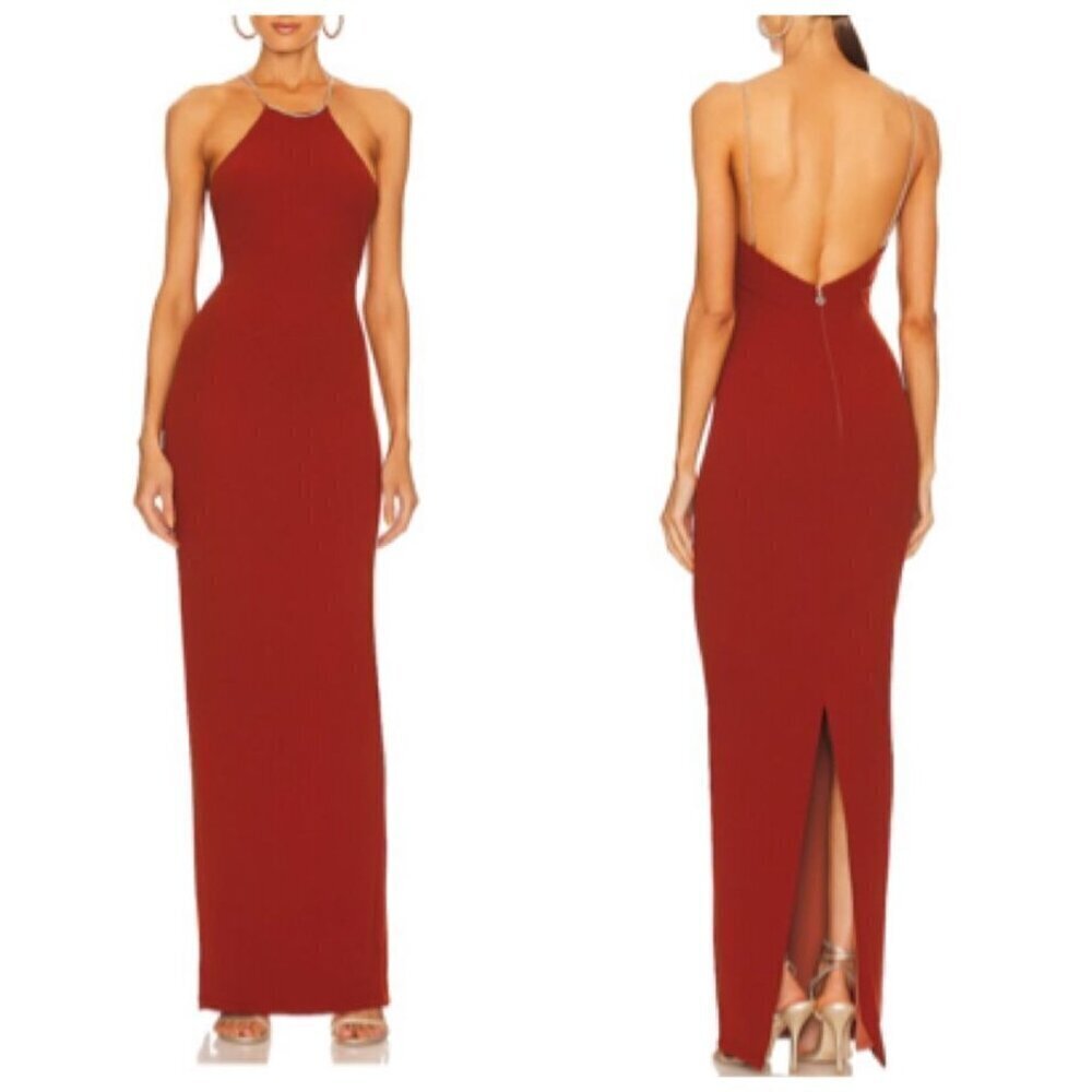 Nookie Revolve Lexi Chain Formal Black Tie Gown Open Back SMALL in Rust $299